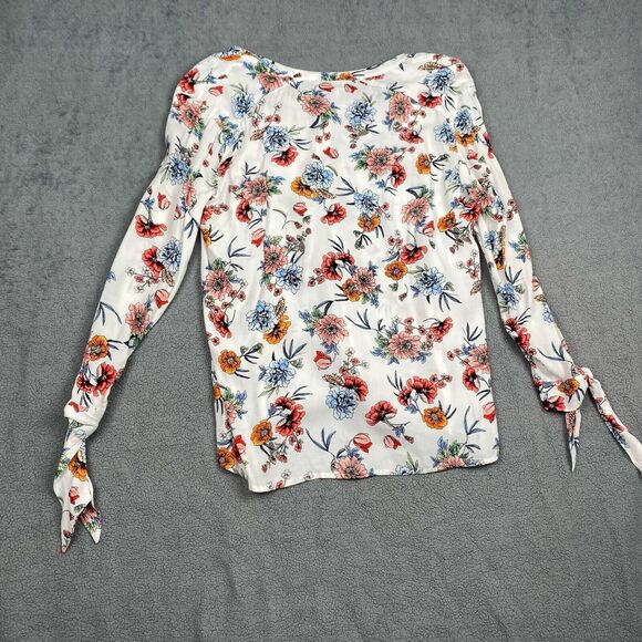FOR THE REPUBLIC Women's Size M White Floral Long Sleeve Button Up Blouse - Picture 9 of 10